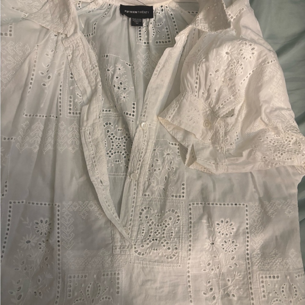 Fifteen Twenty White Eyelet Button Down Shirt